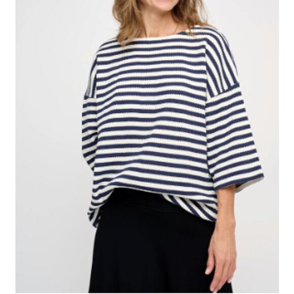 Moshi Moshi Mind Tulip Tee Stripe Shirt Organic Cotton Blue White Women Size S/M - Picture 1 of 11